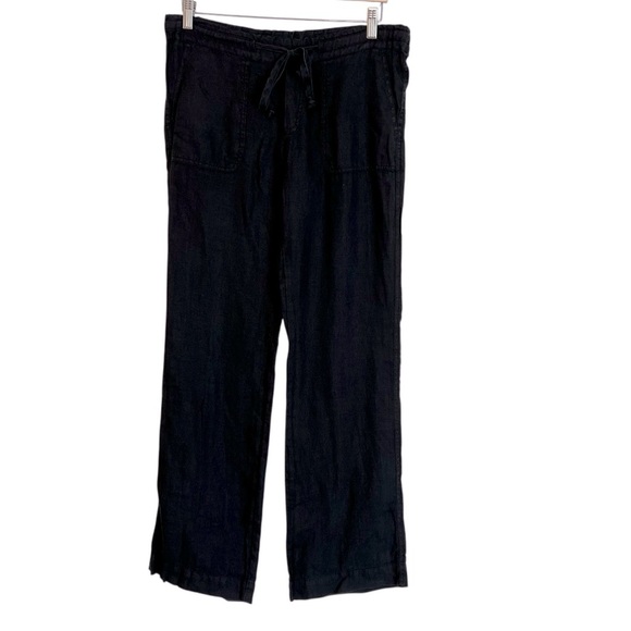 Allen Allen Linen Straight Leg Pants Black XS Casual Neutral Minimalist Coastal - Picture 1 of 5